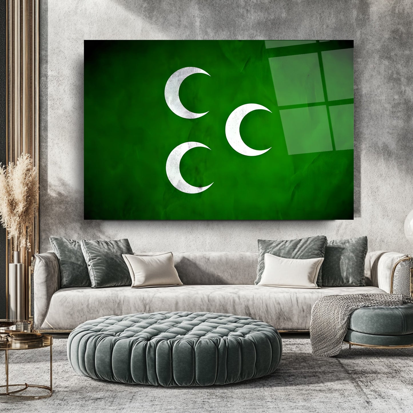 Üç Hilal Osmanlı Bayrağı Cam Tablo