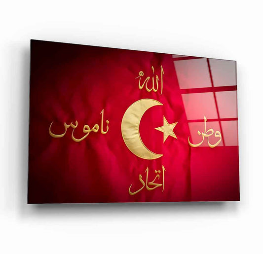 Allah Vatan Namus İttihad Bayrağı Cam Tablo