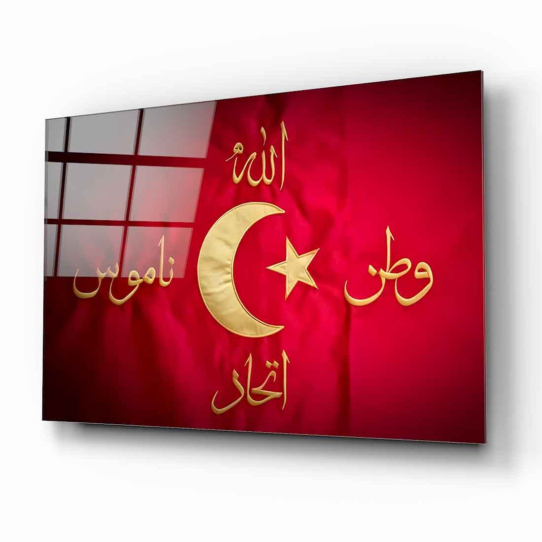 Allah Vatan Namus İttihad Bayrağı Cam Tablo