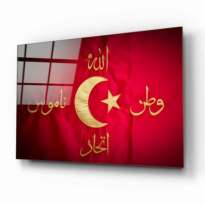 Allah Vatan Namus İttihad Bayrağı Cam Tablo