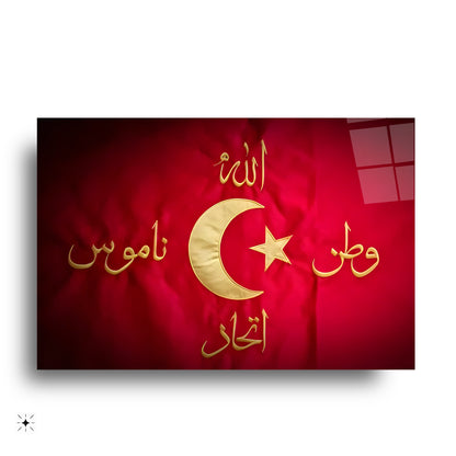 Allah Vatan Namus İttihad Bayrağı Cam Tablo