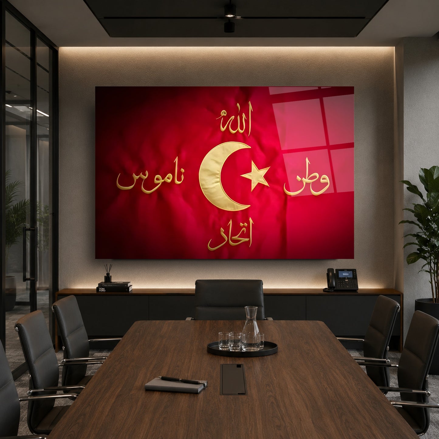 Allah Vatan Namus İttihad Bayrağı Cam Tablo