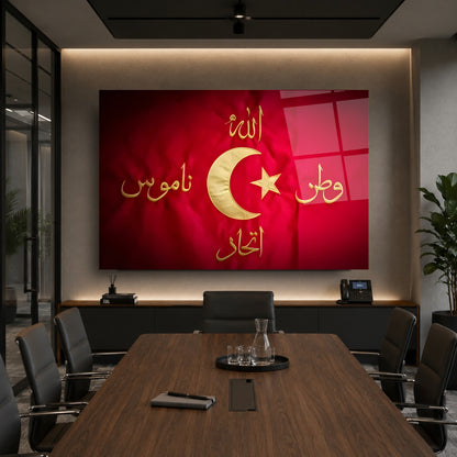 Allah Vatan Namus İttihad Bayrağı Cam Tablo