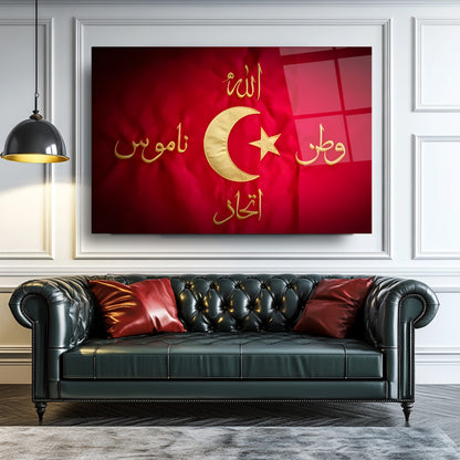 Allah Vatan Namus İttihad Bayrağı Cam Tablo