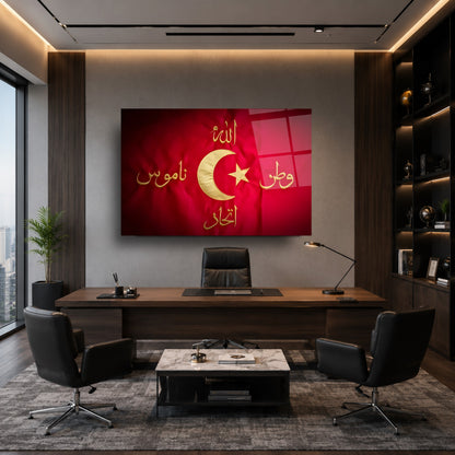 Allah Vatan Namus İttihad Bayrağı Cam Tablo