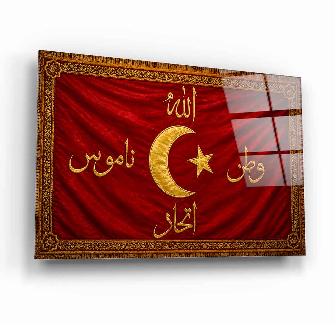 Allah Vatan Namus İttihad Bayrağı Cam Tablo