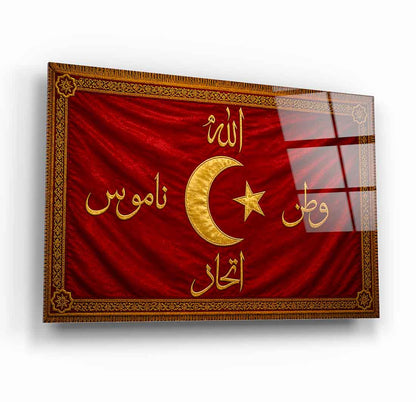 Allah Vatan Namus İttihad Bayrağı Cam Tablo