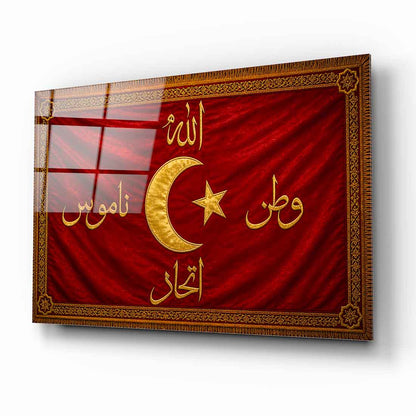 Allah Vatan Namus İttihad Bayrağı Cam Tablo
