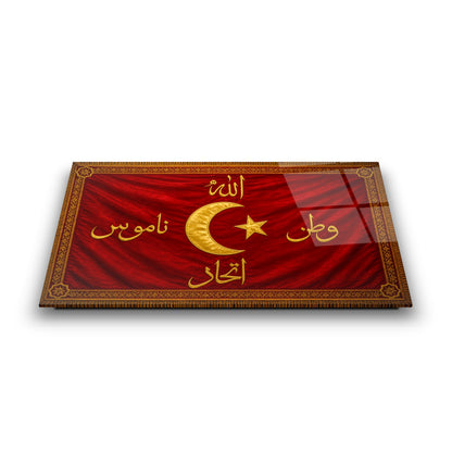 Allah Vatan Namus İttihad Bayrağı Cam Tablo