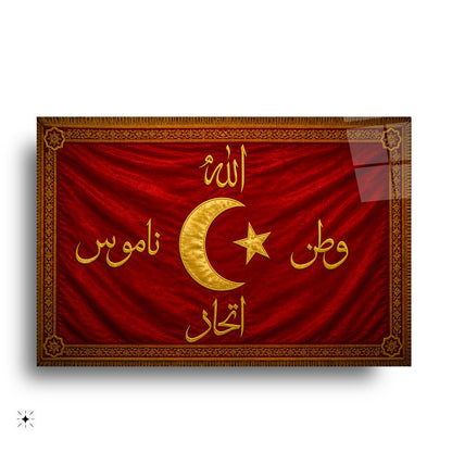 Allah Vatan Namus İttihad Bayrağı Cam Tablo