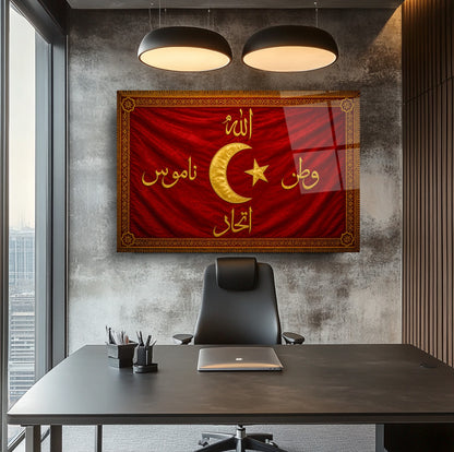 Allah Vatan Namus İttihad Bayrağı Cam Tablo