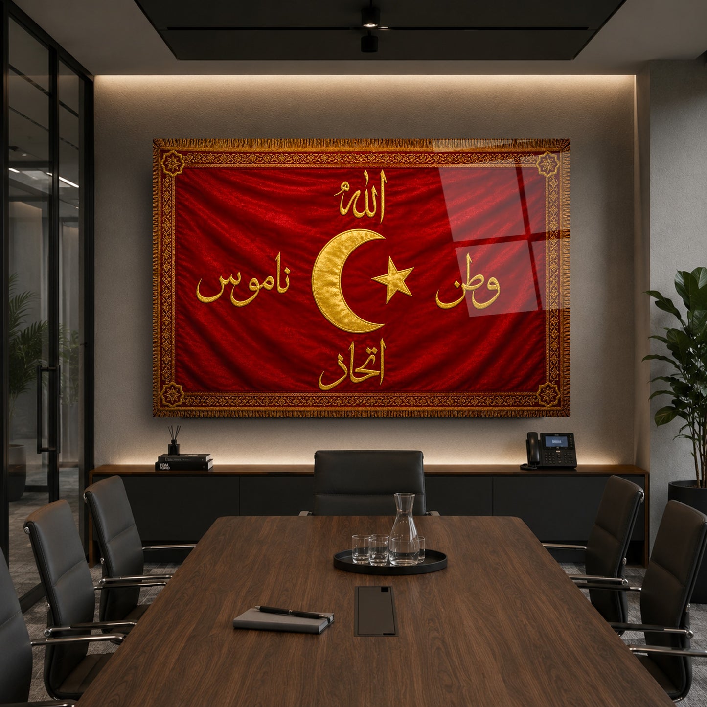 Allah Vatan Namus İttihad Bayrağı Cam Tablo