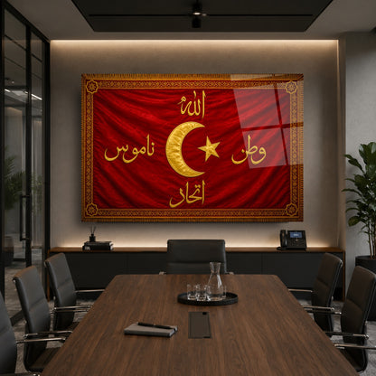 Allah Vatan Namus İttihad Bayrağı Cam Tablo