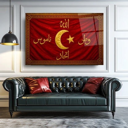 Allah Vatan Namus İttihad Bayrağı Cam Tablo