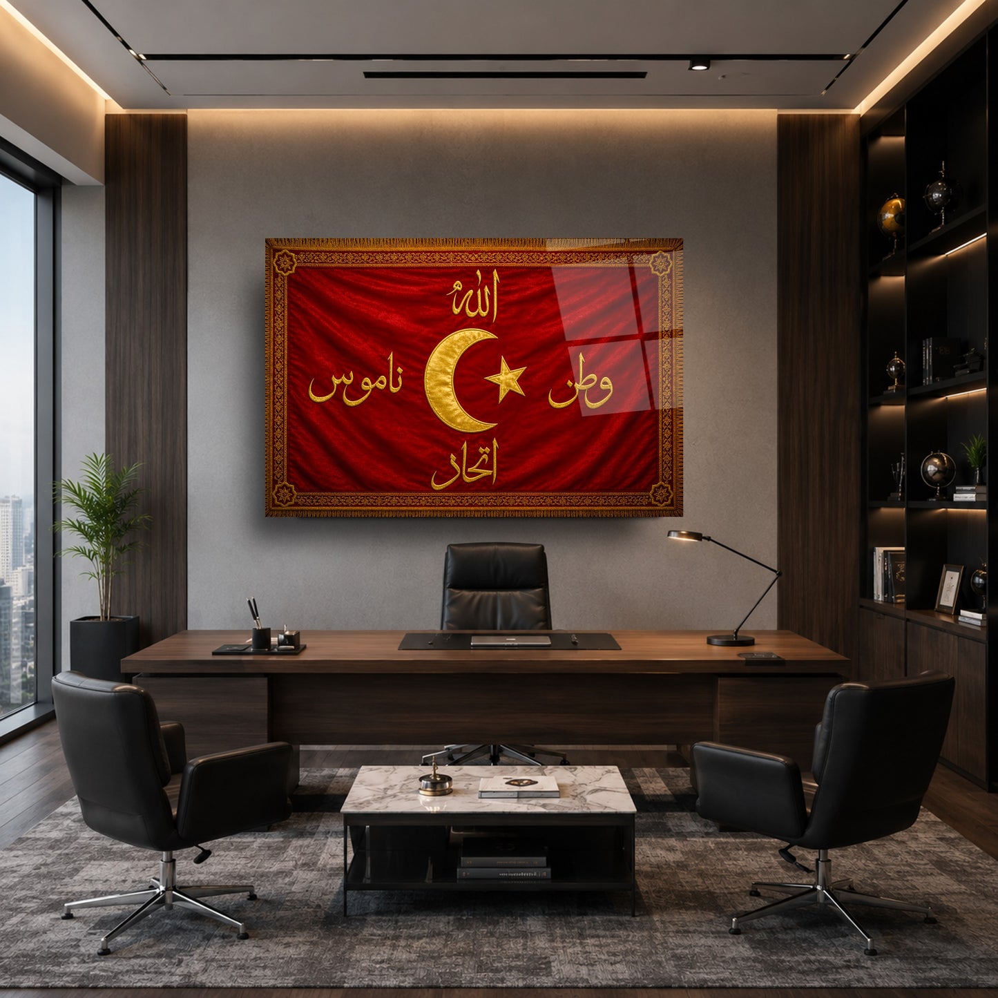 Allah Vatan Namus İttihad Bayrağı Cam Tablo