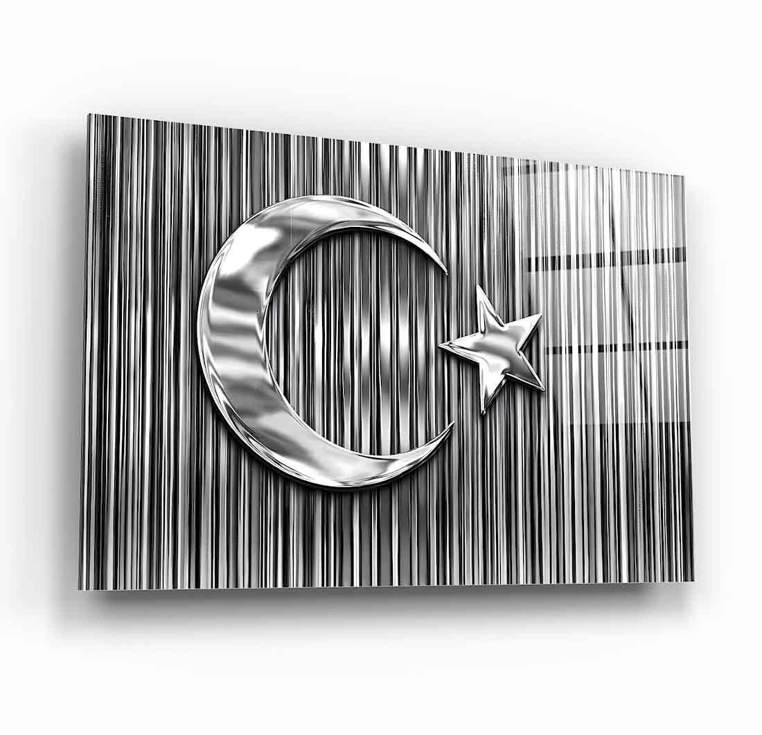 Gümüş Türk Bayrağı Cam Tablo