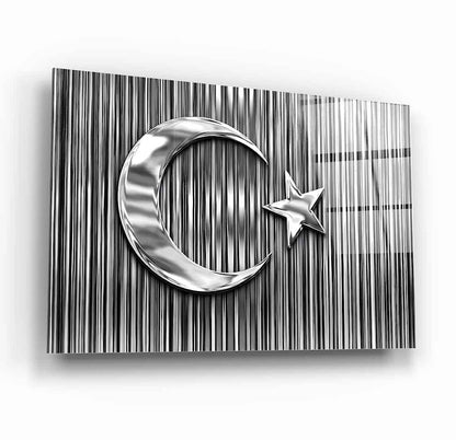 Gümüş Türk Bayrağı Cam Tablo