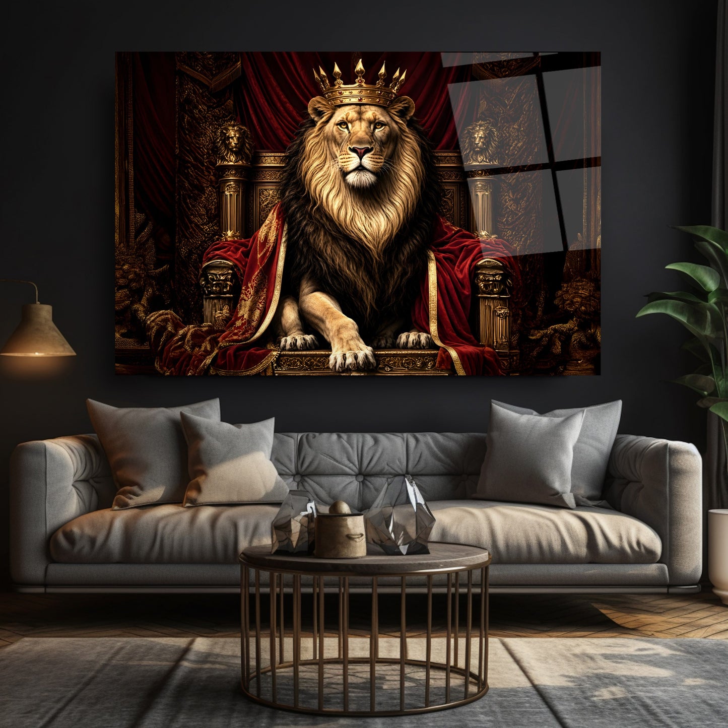 Taçlı Aslan Cam Tablo