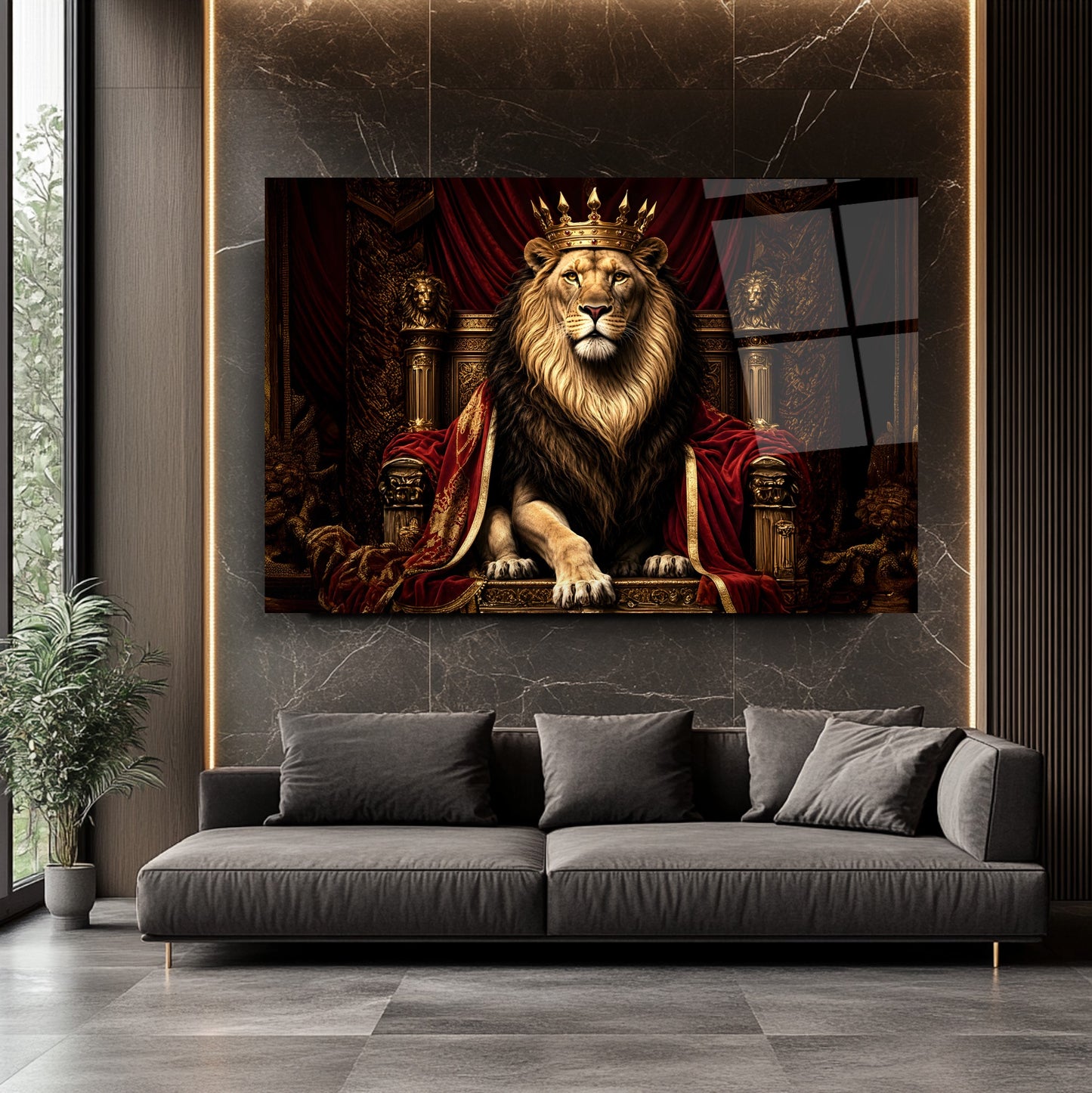 Taçlı Aslan Cam Tablo