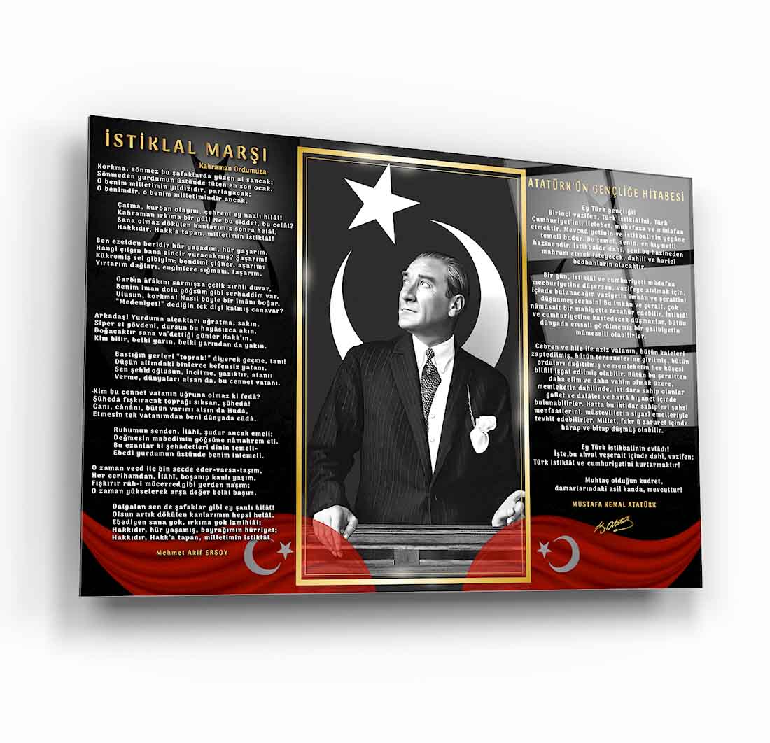Atatürk İstiklal Marşı ve Gençliğe Hitabe Cam Tablo