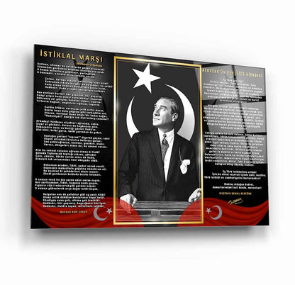 Atatürk İstiklal Marşı ve Gençliğe Hitabe Cam Tablo