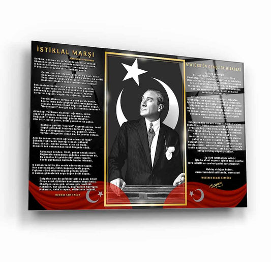 Atatürk İstiklal Marşı ve Gençliğe Hitabe Cam Tablo