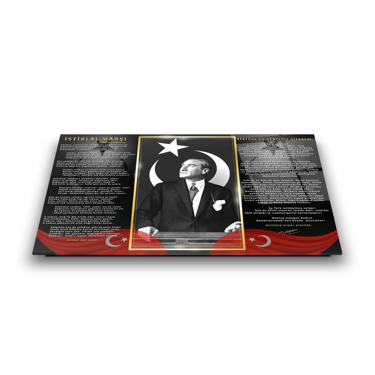 Atatürk İstiklal Marşı ve Gençliğe Hitabe Cam Tablo