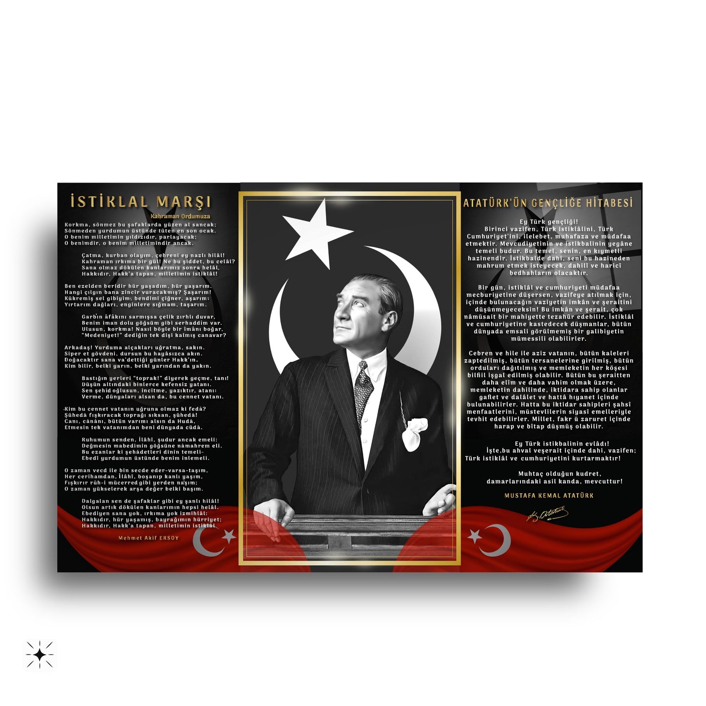 Atatürk İstiklal Marşı ve Gençliğe Hitabe Cam Tablo