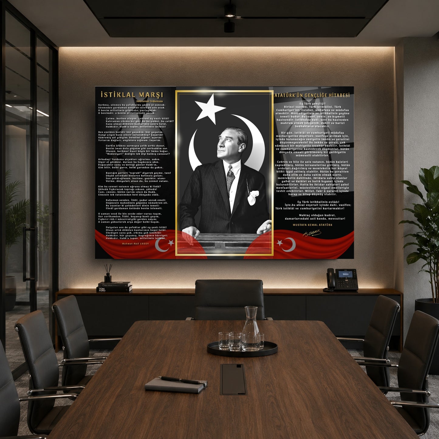 Atatürk İstiklal Marşı ve Gençliğe Hitabe Cam Tablo