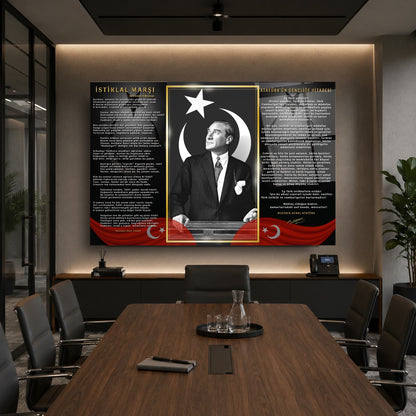 Atatürk İstiklal Marşı ve Gençliğe Hitabe Cam Tablo