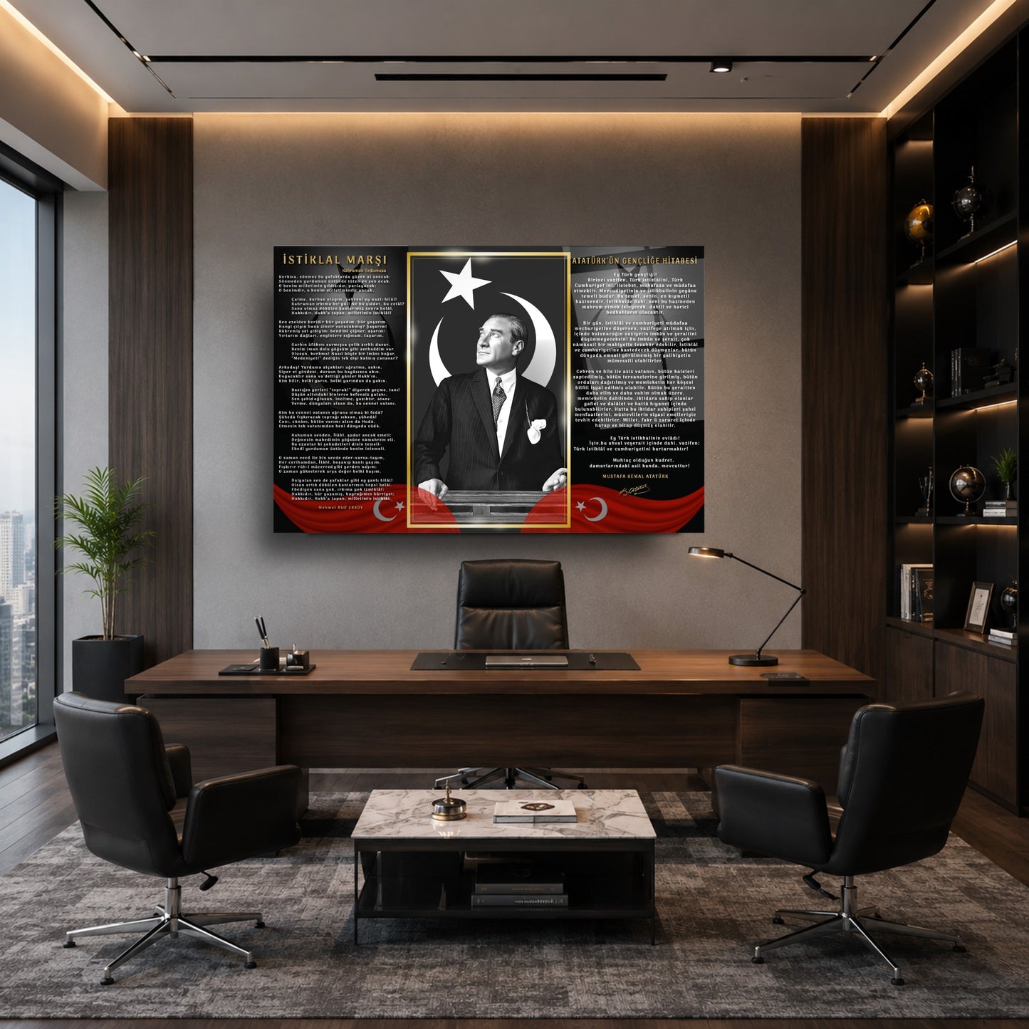 Atatürk İstiklal Marşı ve Gençliğe Hitabe Cam Tablo