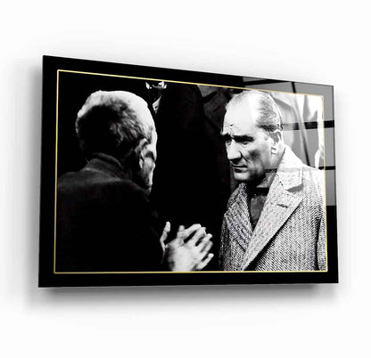 Atatürk Siyah Beyaz Fotoğraf Cam Tablo