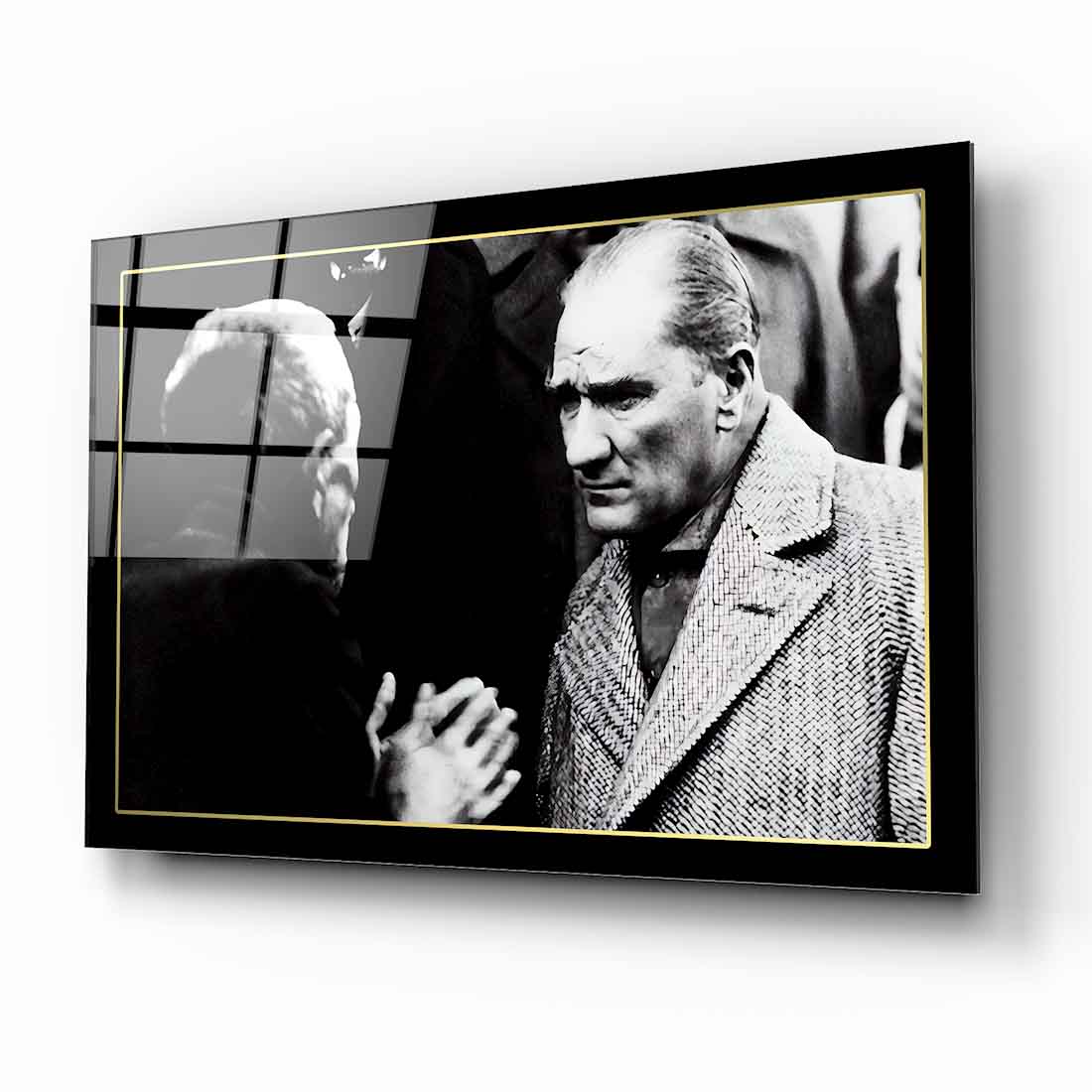 Atatürk Siyah Beyaz Fotoğraf Cam Tablo