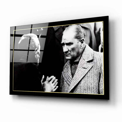 Atatürk Siyah Beyaz Fotoğraf Cam Tablo