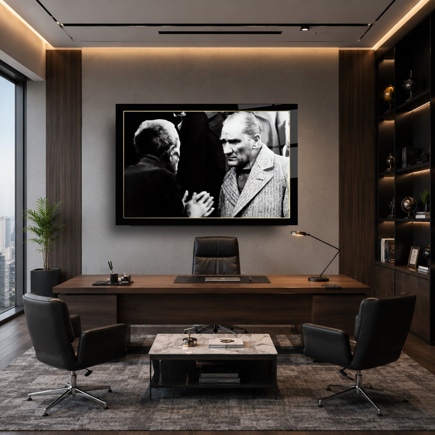 Atatürk Siyah Beyaz Fotoğraf Cam Tablo