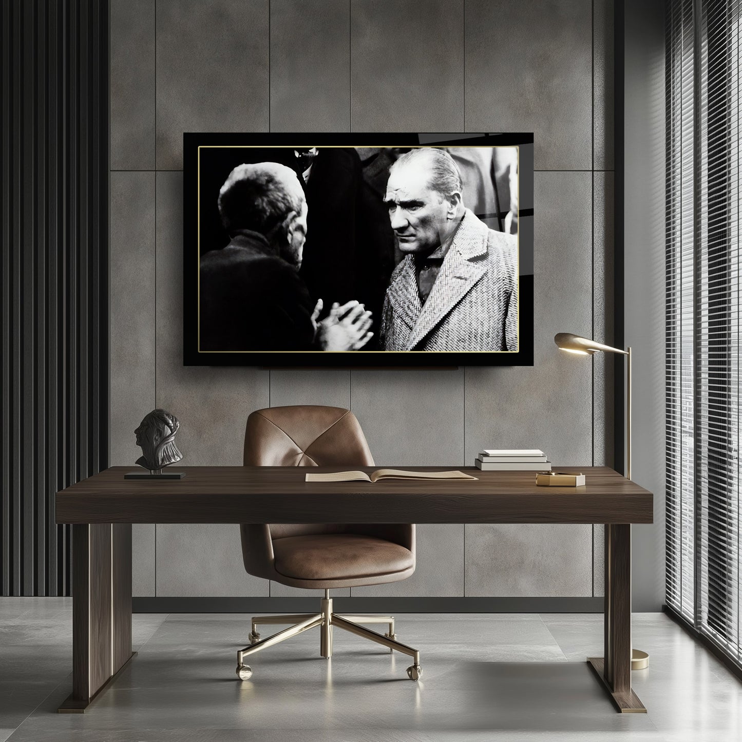 Atatürk Siyah Beyaz Fotoğraf Cam Tablo