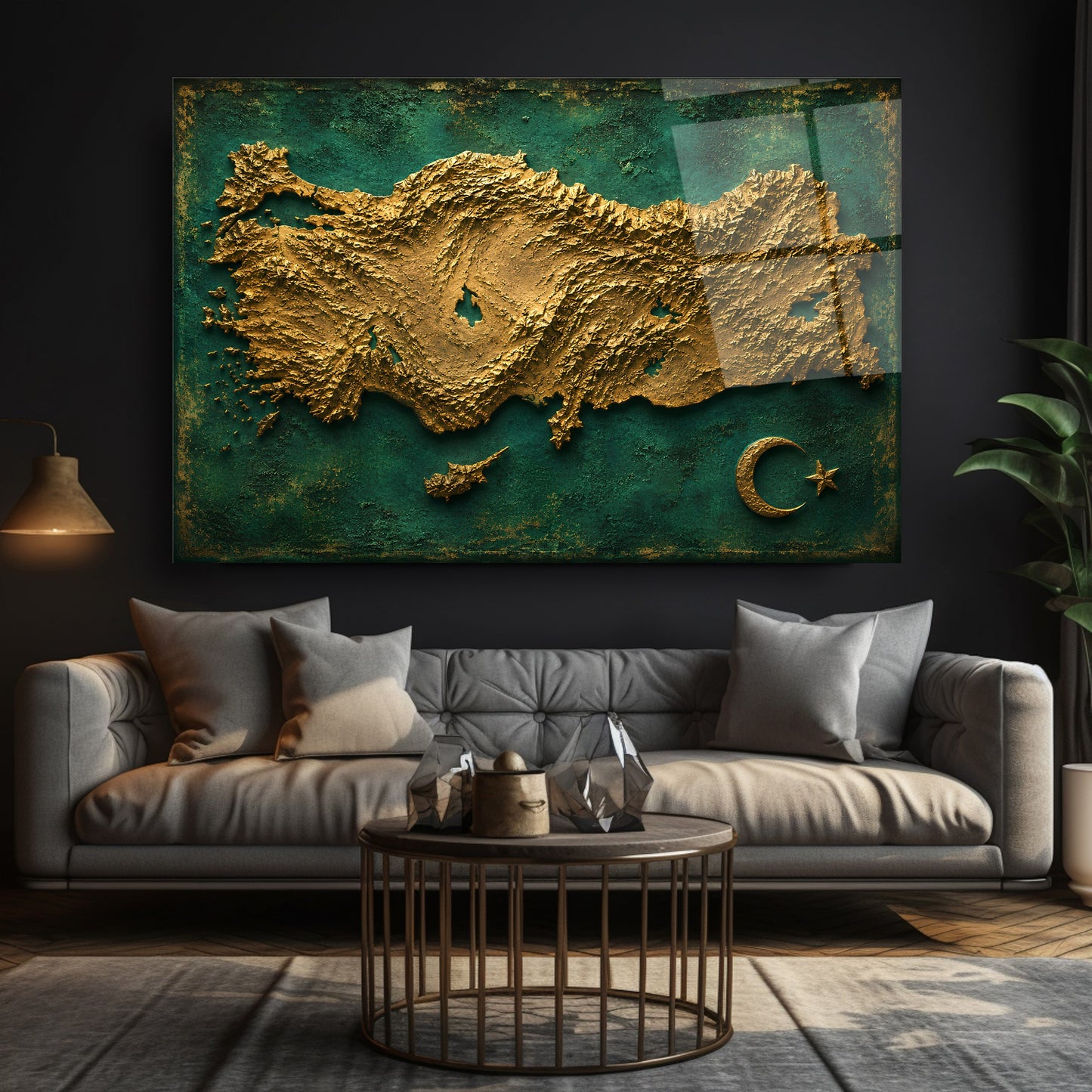 Gold Türkiye Haritası Cam Tablo