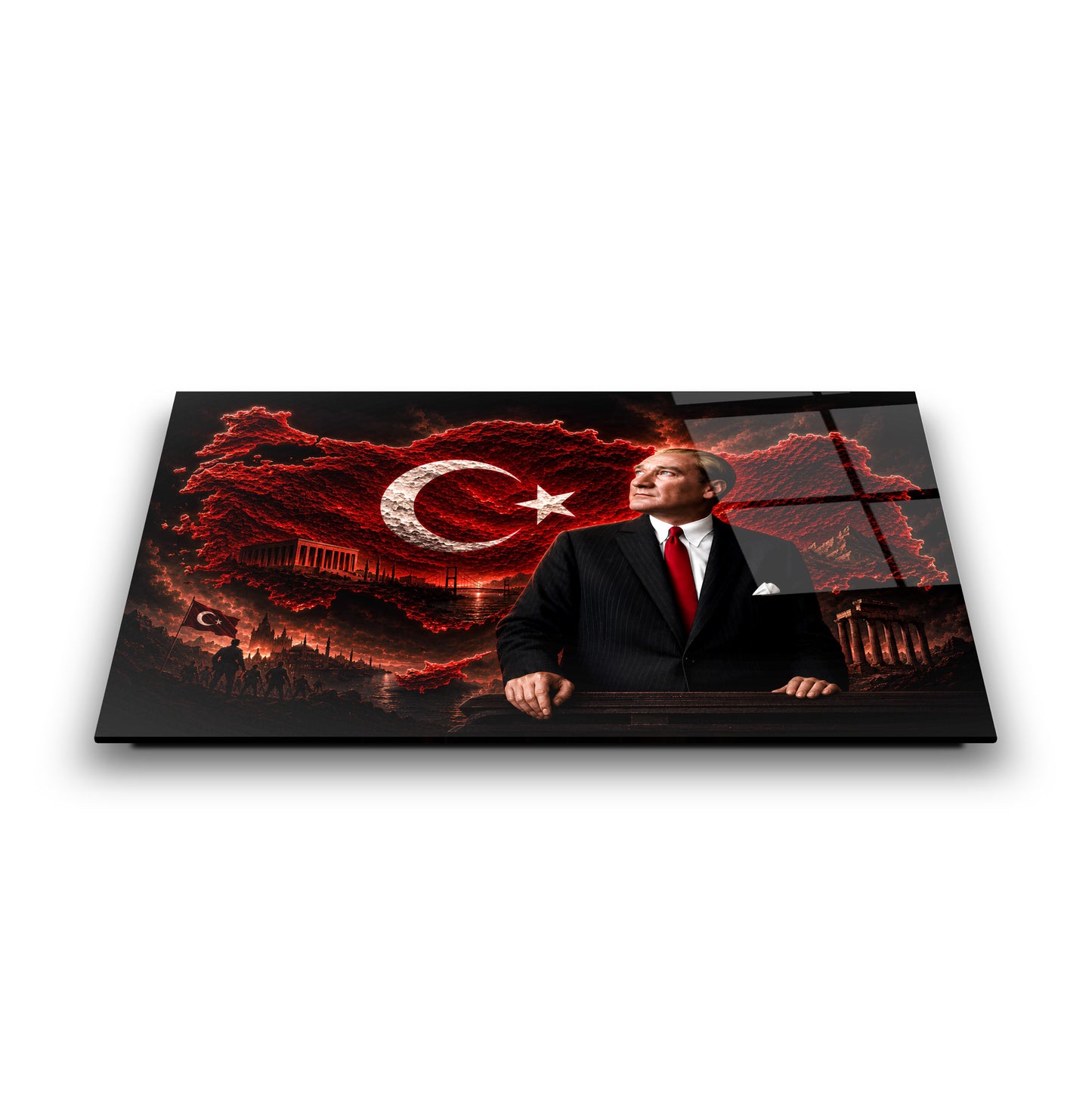 Atatürk Türkiye Haritası Kırmızı Cam Tablo