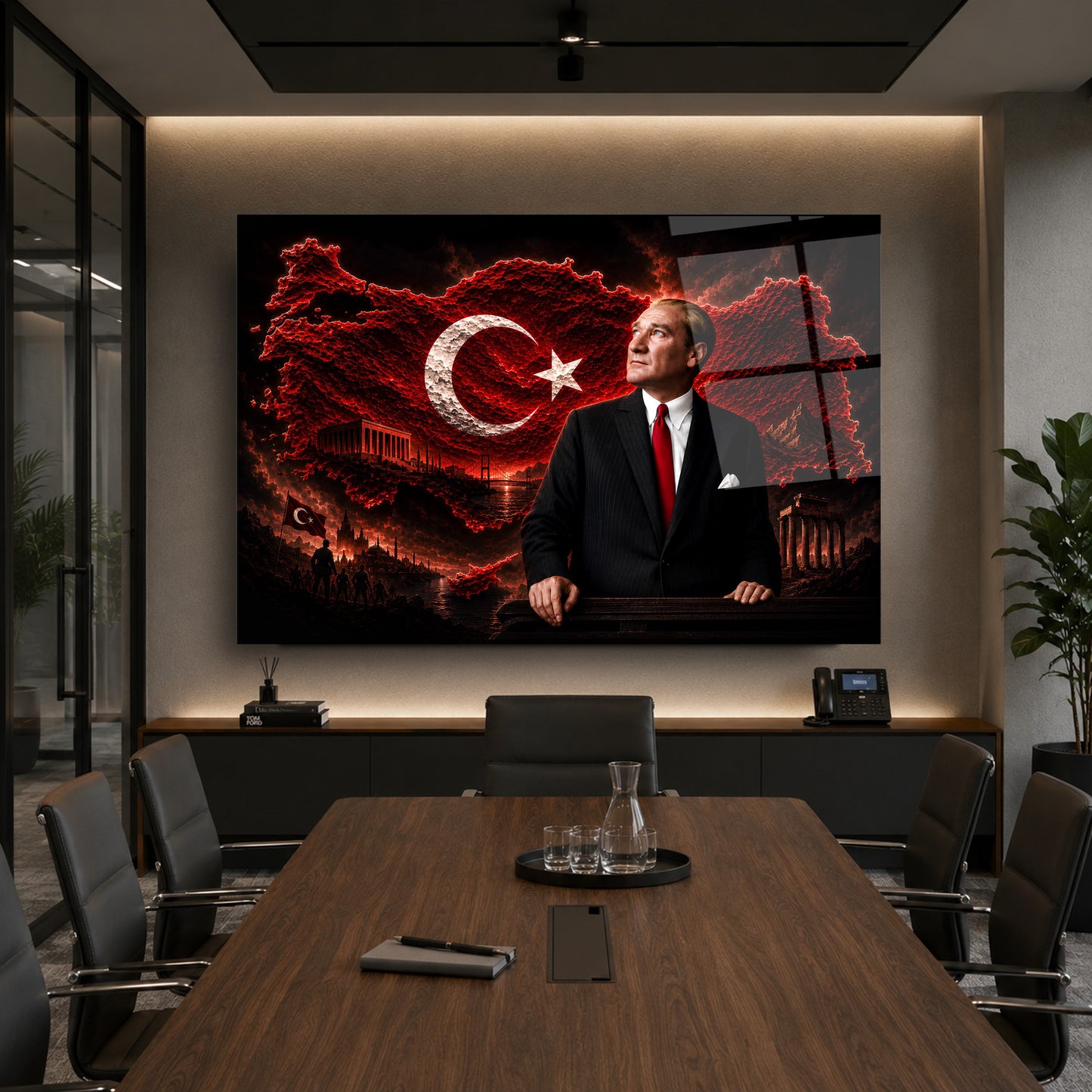 Atatürk Türkiye Haritası Kırmızı Cam Tablo