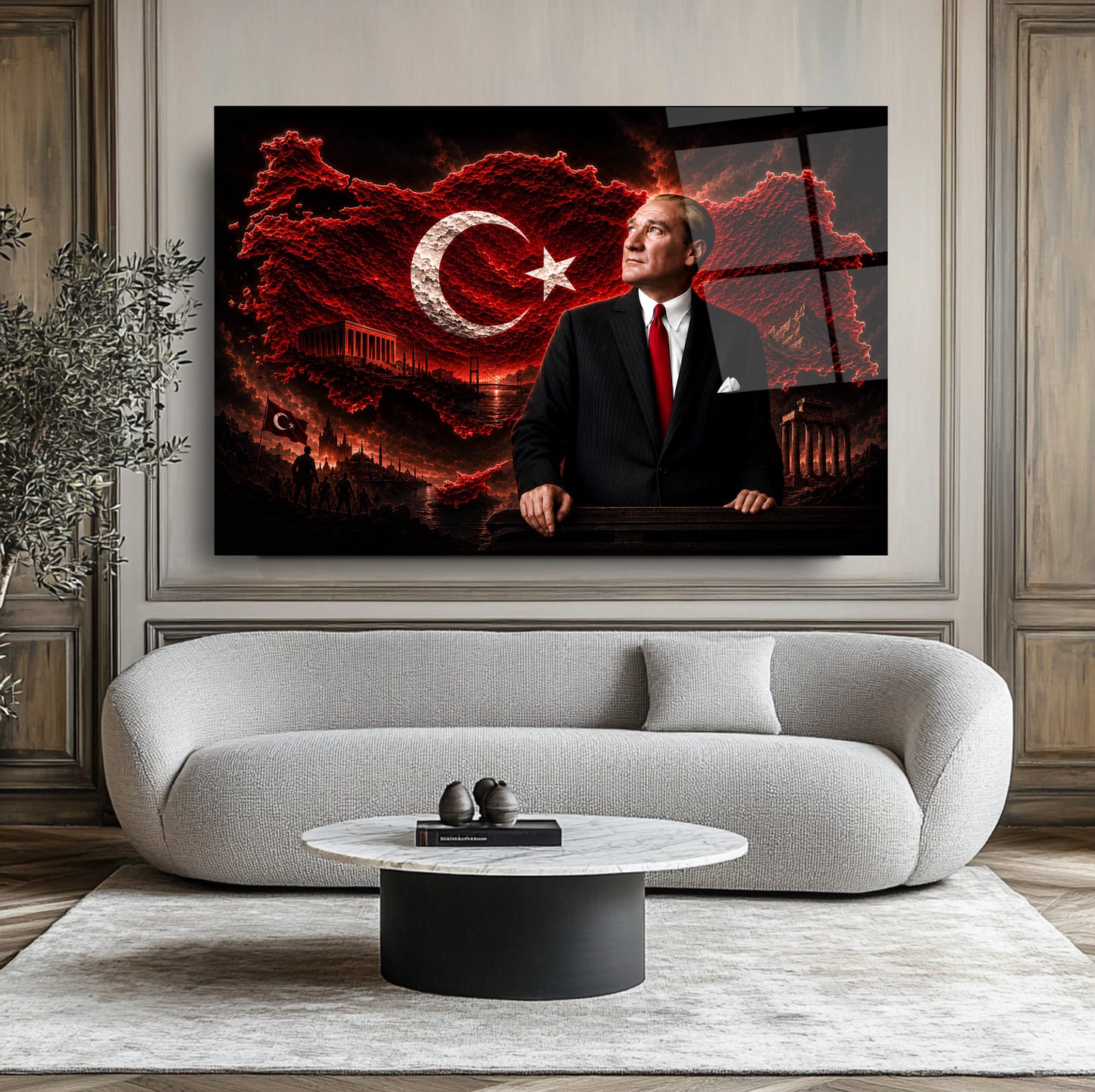 Atatürk Türkiye Haritası Kırmızı Cam Tablo