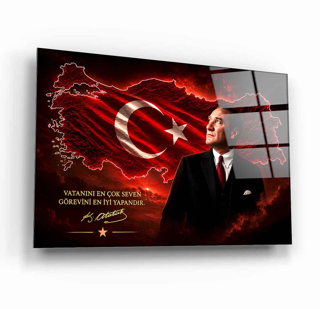Atatürk Sözlü Türkiye Haritası Cam Tablo