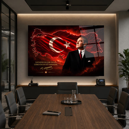 Atatürk Sözlü Türkiye Haritası Cam Tablo