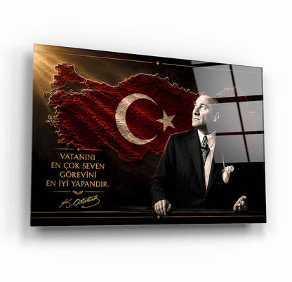 Atatürk Sözlü Türkiye Haritası Cam Tablo
