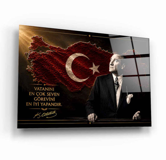 Atatürk Sözlü Türkiye Haritası Cam Tablo