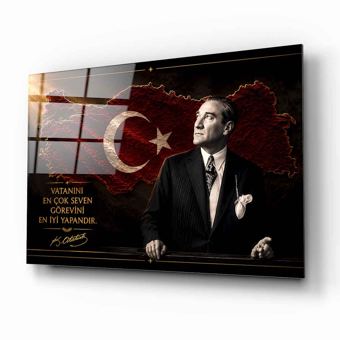 Atatürk Sözlü Türkiye Haritası Cam Tablo
