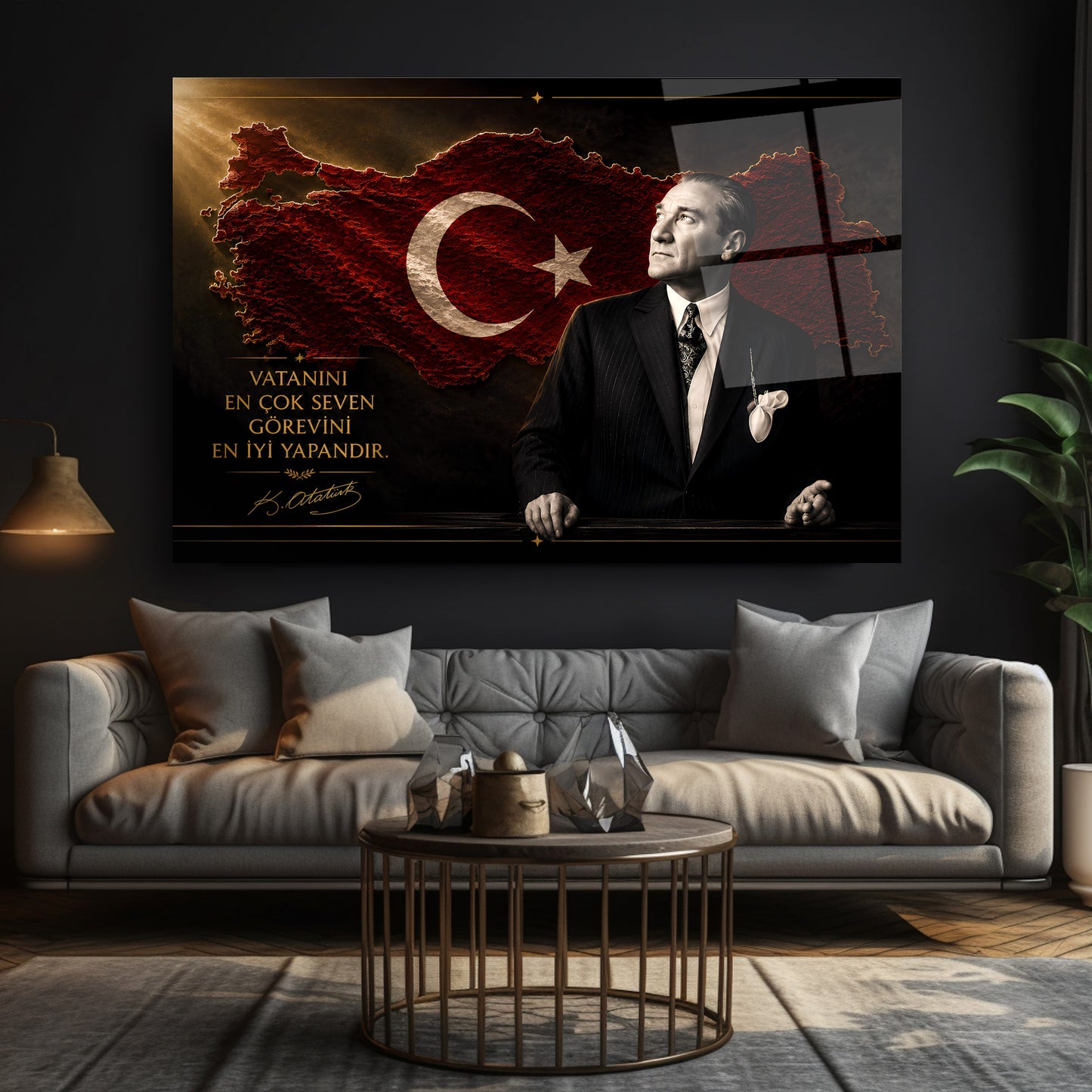 Atatürk Sözlü Türkiye Haritası Cam Tablo