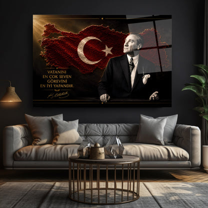 Atatürk Sözlü Türkiye Haritası Cam Tablo