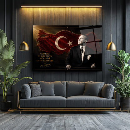 Atatürk Sözlü Türkiye Haritası Cam Tablo
