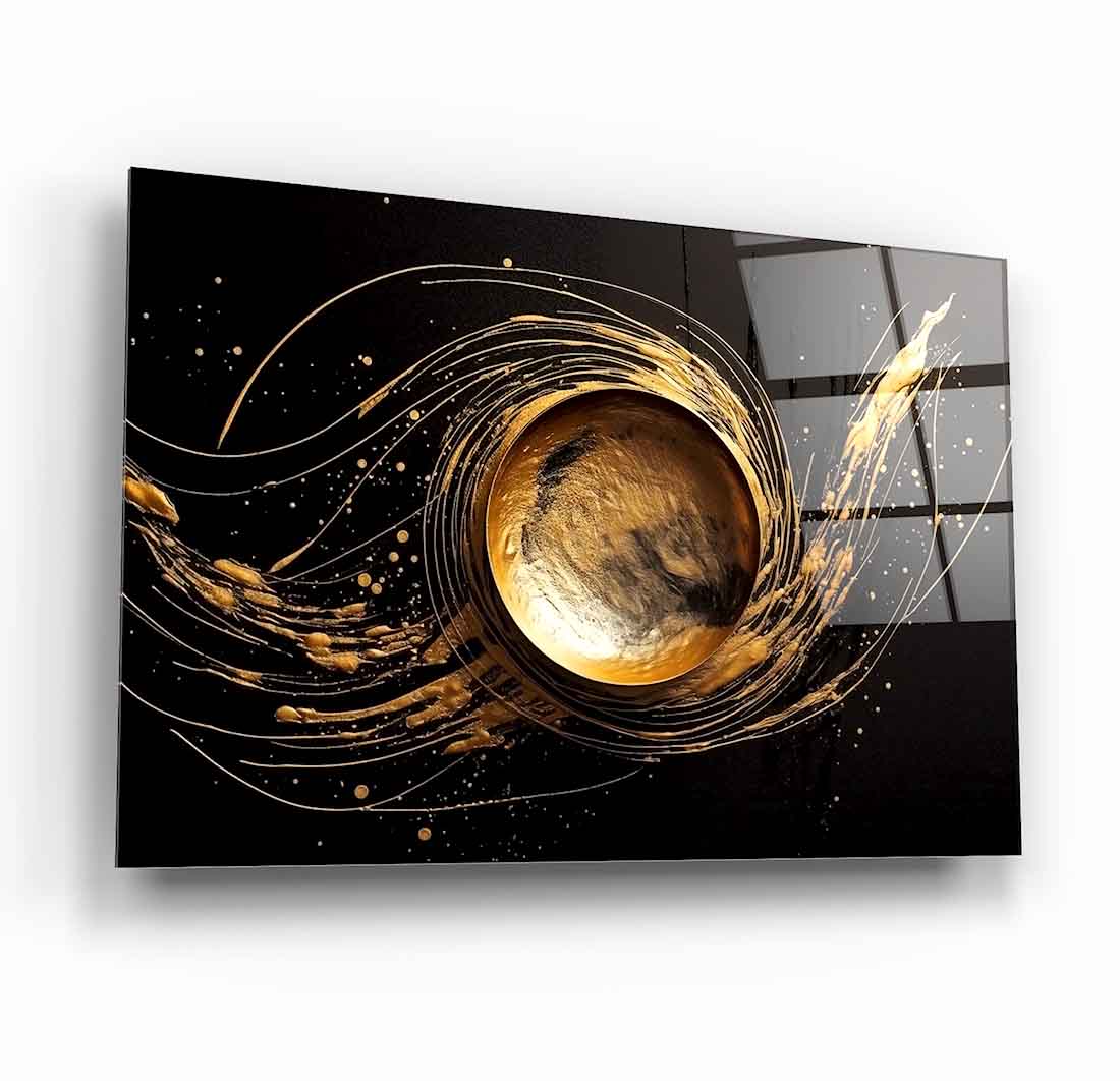 Gold Daire Soyut Cam Tablo