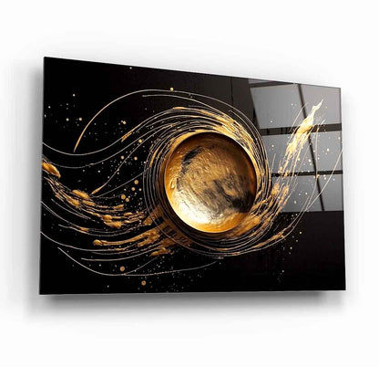 Gold Daire Soyut Cam Tablo